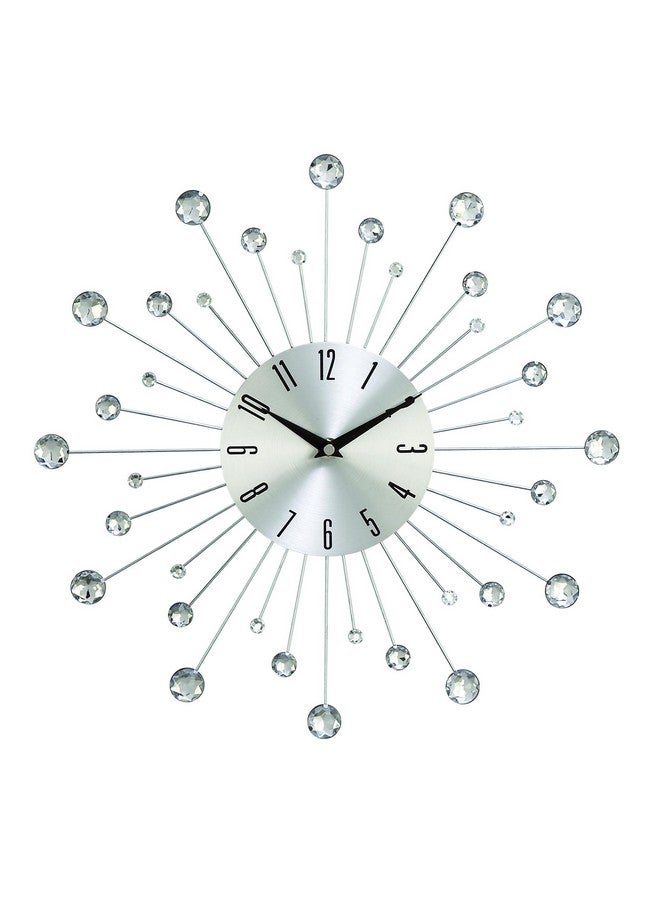 Deco 79 ساعة حائط زخرفية معدنية على شكل نجمة مع لمسات كريستالية للمنزل والغرفة، 15" × 2" × 15"، فضي - Image 1