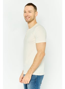 Project Essentials Men Round Neck Short Sleeves Plain T-Shirt, Ivory  - Image 3