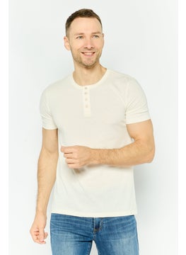 Project Essentials Men Round Neck Short Sleeves Plain T-Shirt, Ivory  - Image 1