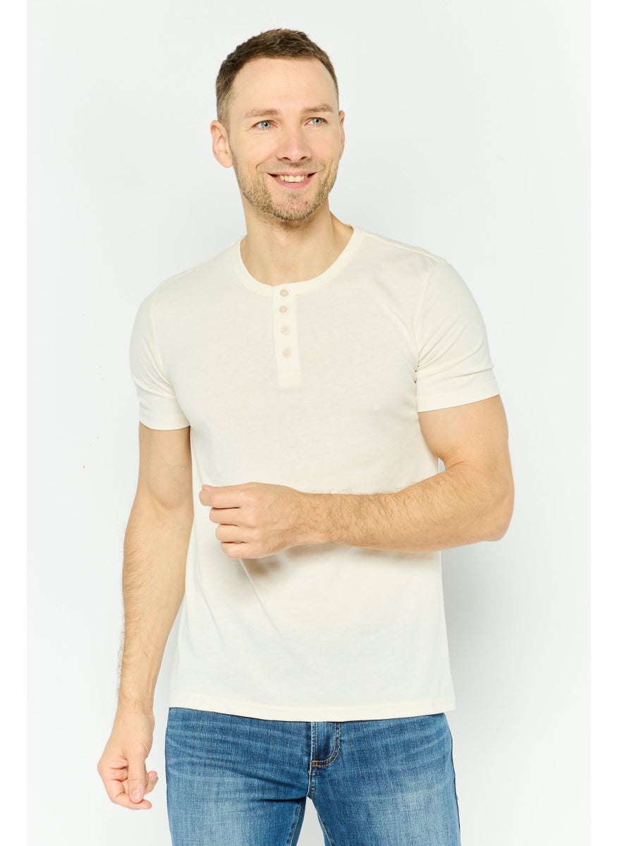 Project Essentials - Men Round Neck Short Sleeves Plain T-Shirt, Ivory - Image 1