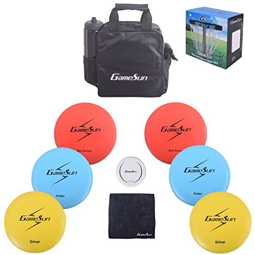 Gamesun Disc Golf Set with 6 Discs and Mini Disc,Starter Disc Golf Bag,Towel - Image 1