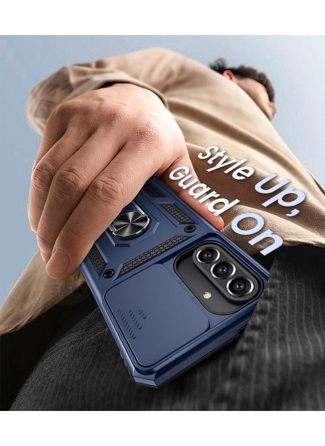 RUGGED SHIELD - Samsung Galaxy A56 Case with HD Full Screen Tempered Glass Screen Protector, Slide Camera Cover, Built-in 360° Rotate Ring Kickstand, Heavy Duty Shockproof Drop Proof Protective Case for Samsung Galaxy A56 6.7 inch (Blue, 1+1 Pack) - Image 1