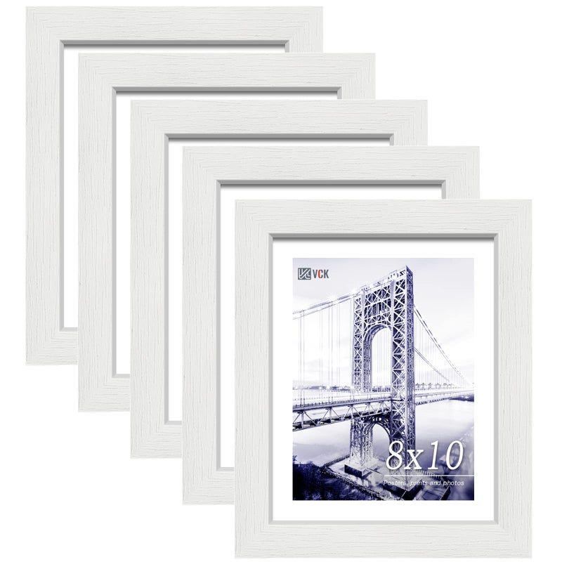 VCK 8x10 Picture Frames Set of 5 White Solid Wood Photo Frame Table Display or Wall Hanging