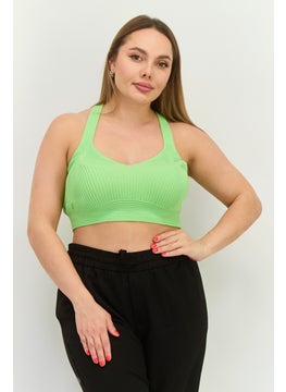 MANGO Women Halter Neck Textured Sleeveless Crop Top, Light Green  - Image 1