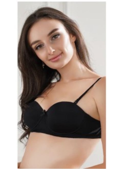 Emery Soft Cup B Microfiber Soiree Bra With Transparent Hand  - Black