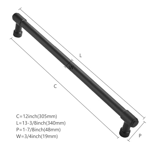 ZAUYX Solid Heavy Duty Jasper Pull Matte Black Appliance Pulls 12 Inch Cabinet Pulls Extra Long Kitchen Cabinet Handles Cabinet Hardware Kitchen Handles for Drawer Cupboard Handles - Image 3