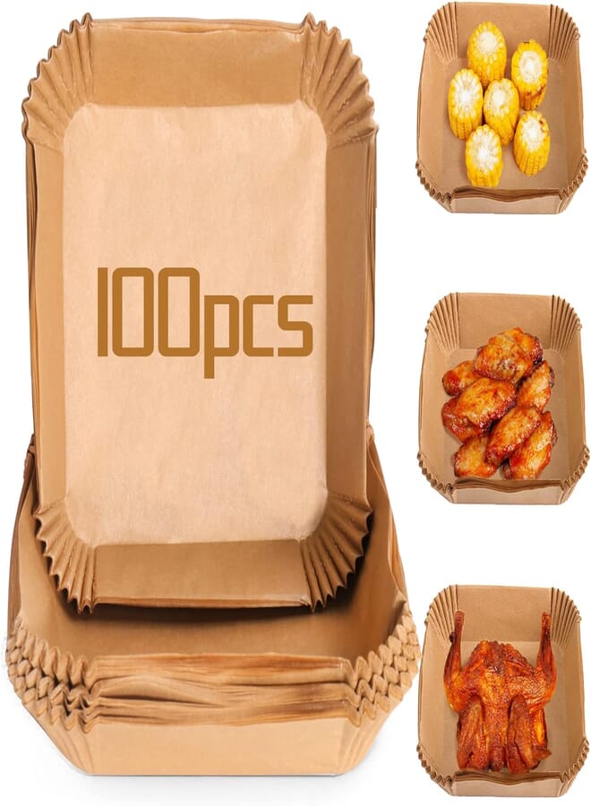 O9 O-Nine O9ONINE 100 Pcs Air Fryer Liners Waterproof Reusable Air Fryer Liners Square Parchment Paper Liners for Baking, Fried Food, Microwave, 7.8inch/20cm