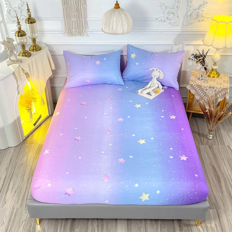 HOSIMA Girls Bed Sheets TwinColorful Rainbow Bedding Glitter Star Themed Fitted Sheet for Kids Teen Girls Room DecorTwin Bed in a Bag for Girls with 2 Pillowcases
