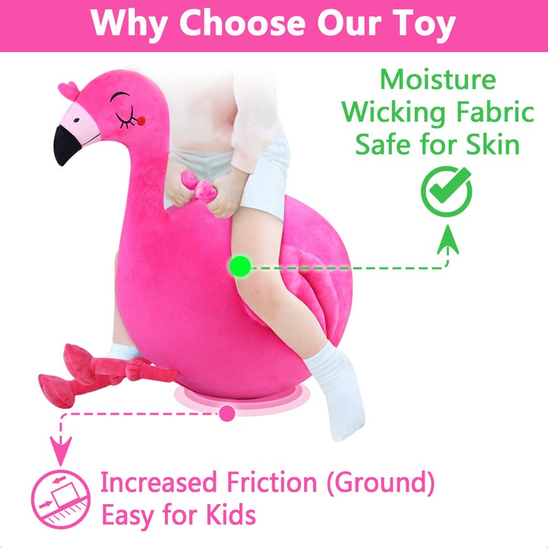 iPlay, iLearn Bouncy Pals Kids Flamingo Hopper Ball, Inflatable Bouncing Animal Hopping Toys, Pink Plush Ride on Bouncer, Outdoor Indoor Active Jumping, Birthday Gift for 3 4 5 6 Year Old Girl Toddler - Image 3