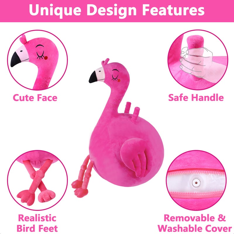iPlay, iLearn Bouncy Pals Kids Flamingo Hopper Ball, Inflatable Bouncing Animal Hopping Toys, Pink Plush Ride on Bouncer, Outdoor Indoor Active Jumping, Birthday Gift for 3 4 5 6 Year Old Girl Toddler - Image 4