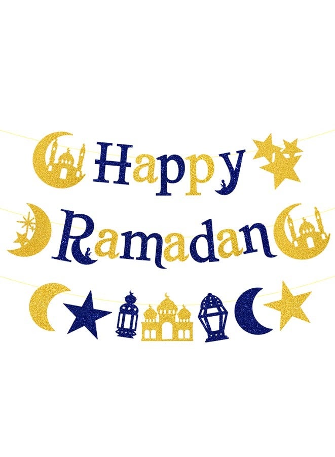 Muyixin لافتة رمضان كريم لامعة كلمات رمضان السعيدة نجوم وهلال، لافتة تزيين عيد مبارك لاحتفالات رمضان كريم، تزيين الذكرى المنزلية وغرفة النوم وباب المدخل - Image 1