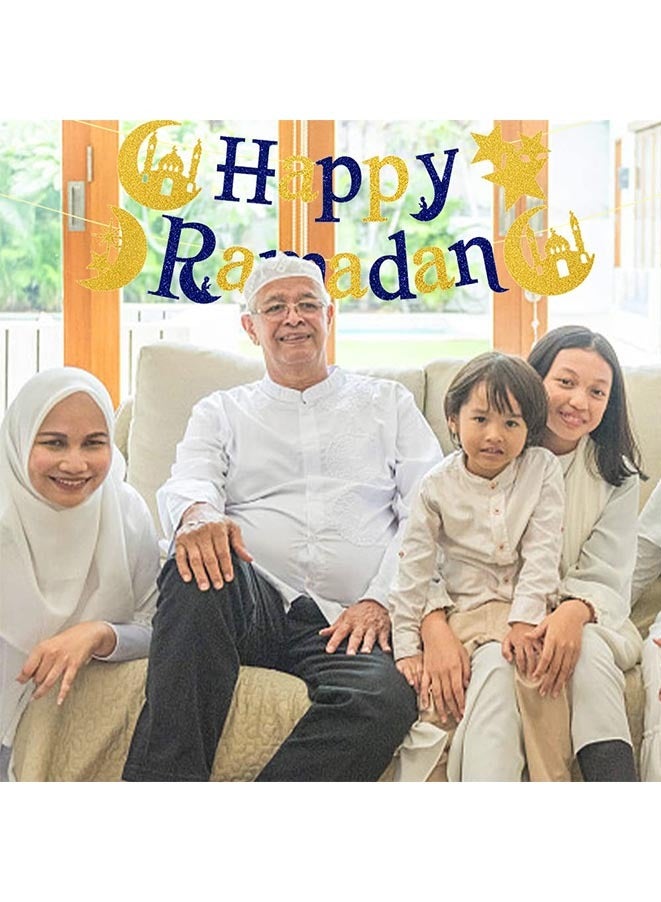 Muyixin لافتة رمضان كريم لامعة كلمات رمضان السعيدة نجوم وهلال، لافتة تزيين عيد مبارك لاحتفالات رمضان كريم، تزيين الذكرى المنزلية وغرفة النوم وباب المدخل - Image 5