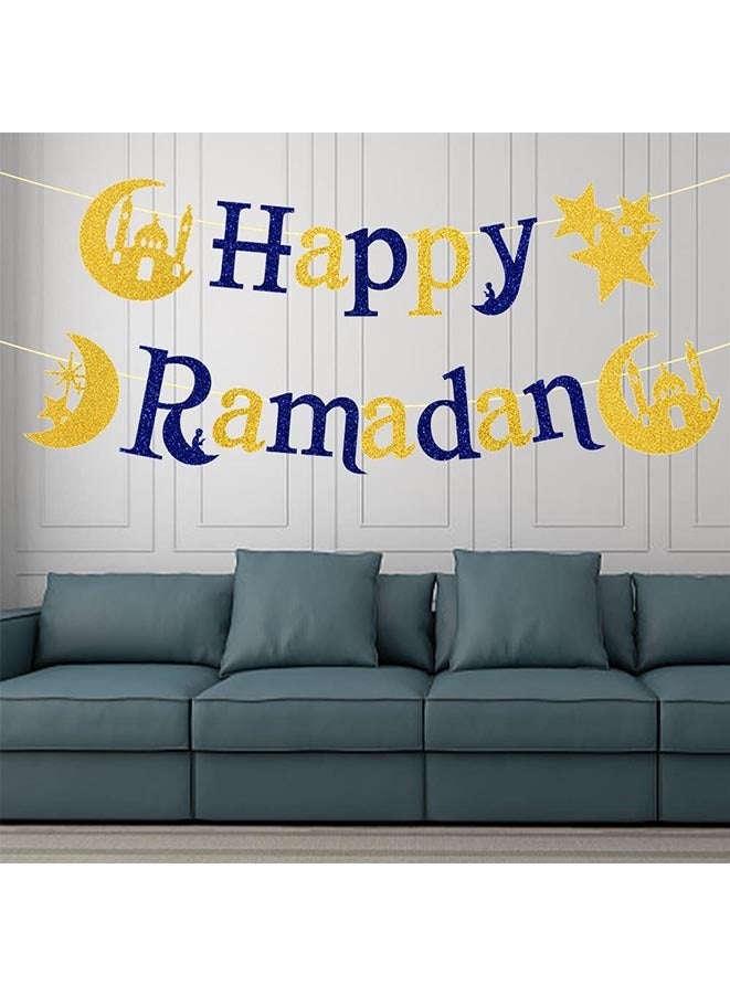 Muyixin لافتة رمضان كريم لامعة كلمات رمضان السعيدة نجوم وهلال، لافتة تزيين عيد مبارك لاحتفالات رمضان كريم، تزيين الذكرى المنزلية وغرفة النوم وباب المدخل - Image 4