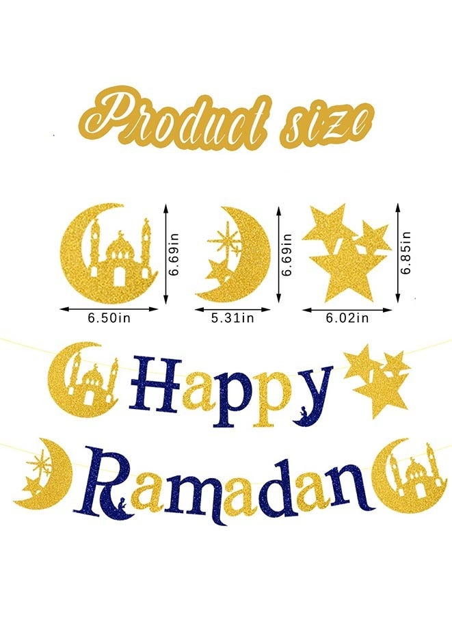 Muyixin لافتة رمضان كريم لامعة كلمات رمضان السعيدة نجوم وهلال، لافتة تزيين عيد مبارك لاحتفالات رمضان كريم، تزيين الذكرى المنزلية وغرفة النوم وباب المدخل - Image 2