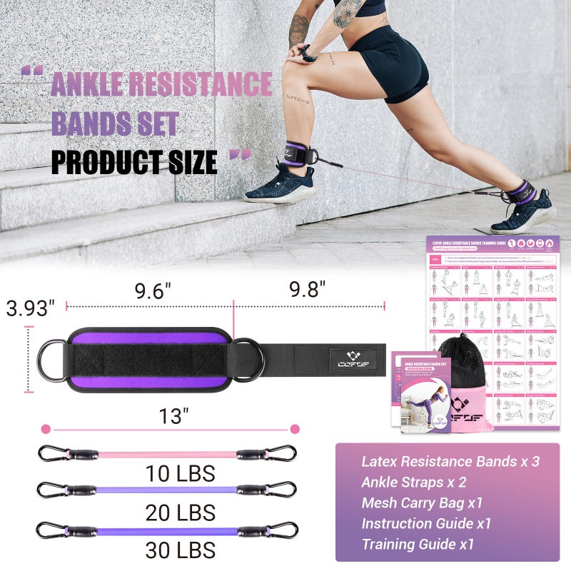 COFOF Ankle Resistance Bands with Cuffs, Ankle Bands for Working Out, Kickbacks Hip, Leg Glute Exercise Equipment with Training Poster, Resistance Workout Equipment for Women(Purple) - Image 4