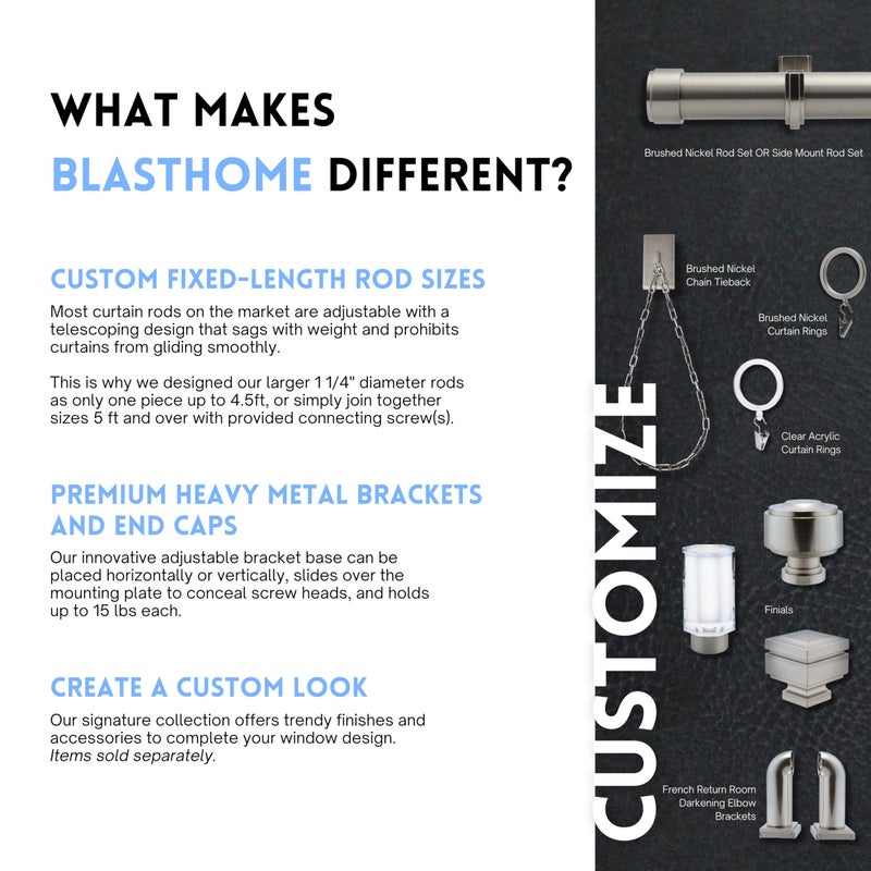 BLASTHOME حلقات ستائر Blasthome الفاخرة - معدن ممتاز مع حشوات نايلون ناعمة وهادئة - خطافات ومشابك متضمنة - قطر داخلي 1 1/2 بوصة - 18 حلقة لستائرتين قياسيتين - نيكل مصقول - Image 3