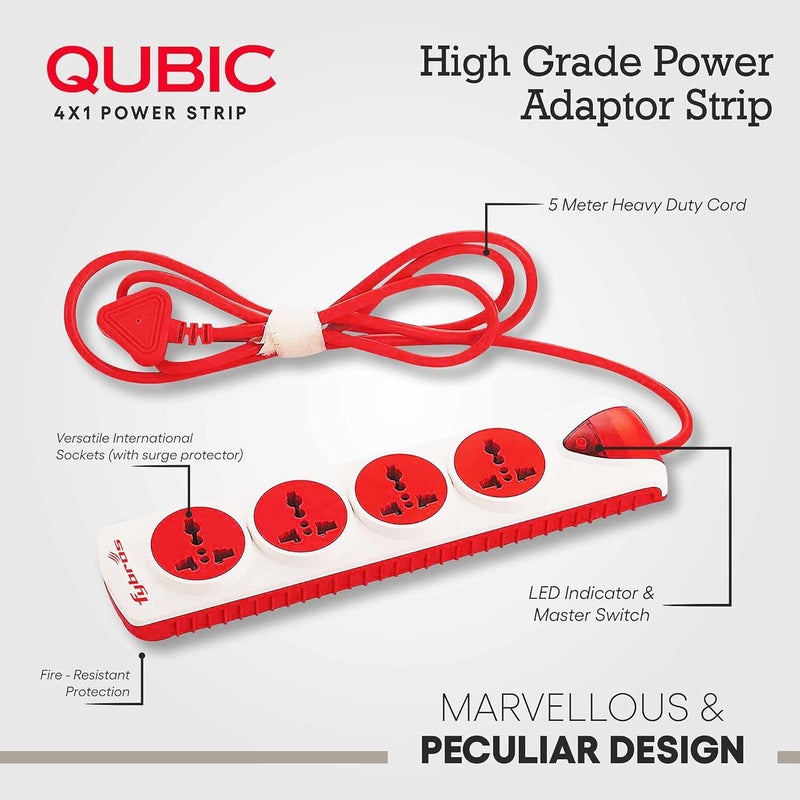 FYBROS Fybros Qubic 4X1 Extension Cord Extension Box Power Strip with International Sockets Extension10 AMP Output 2 Year Warranty 5 Meter Heavy Duty Cable Surge and Spike Guard Made in India  - Image 2