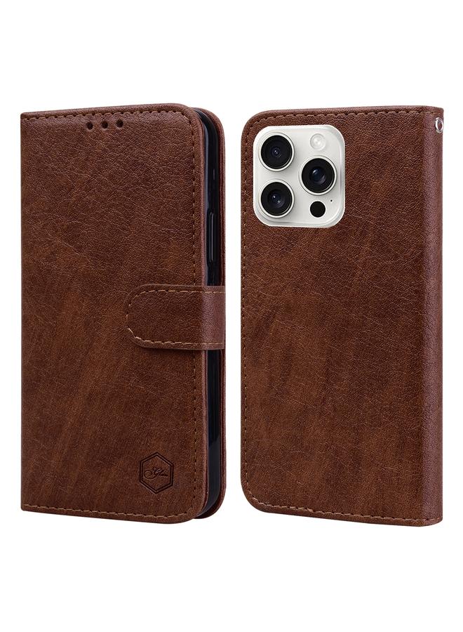 اس-توب جراب لهاتف iPhone 16 Pro مصنوع من الجلد الزيتي وملمس جلد البولي يوريثان + جراب هاتف TPU - Image 1