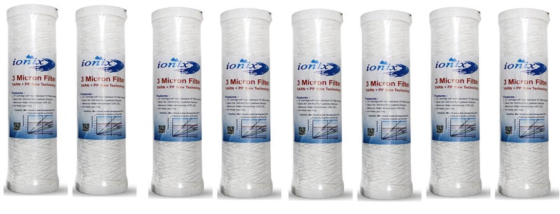 IONIX Compatible Kent ro pre Filter Cartridge, 3 Micron pre Filter, Yarn Spun, PP + Yarn, 10 inches, Compatible with All Standard Size pre Filters, Pack of 8 - Image 1