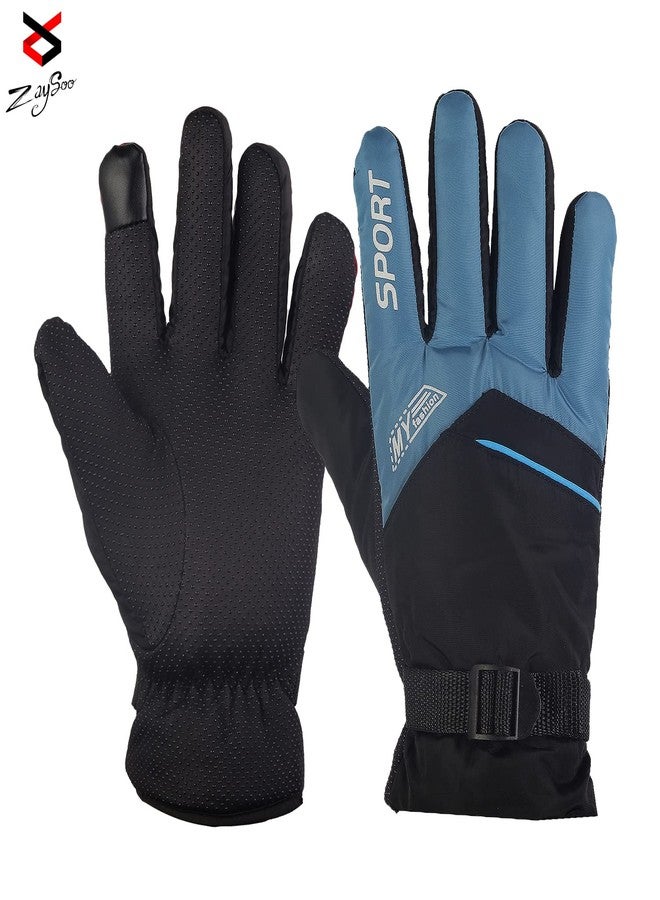 ZaySoo Gloves Sports My Fashion Design Touchscreen Compatible On Thumbs, Index Finger Sports Gloves - Blue - Image 3