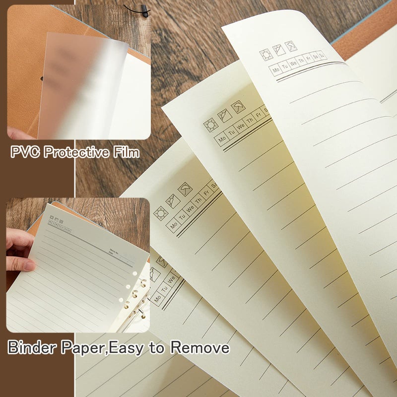 DY.2ten Refillable Notebook Set with PU Binder Cover - 6 Hole & Loose Leaf - 87 Sheets (174 Pages) of Lined Paper + A5 Zipper Binder Pockets + 3-fold Pouch + Index Note Tabs - Image 3