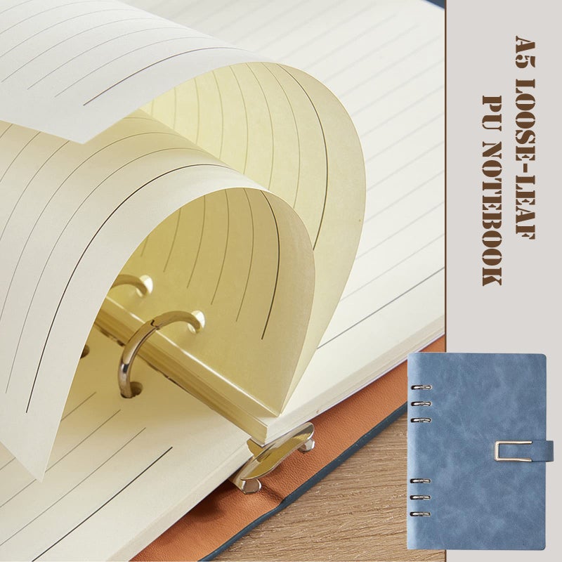 DY.2ten Refillable Notebook Set with PU Binder Cover - 6 Hole & Loose Leaf - 87 Sheets (174 Pages) of Lined Paper + A5 Zipper Binder Pockets + 3-fold Pouch + Index Note Tabs - Image 4