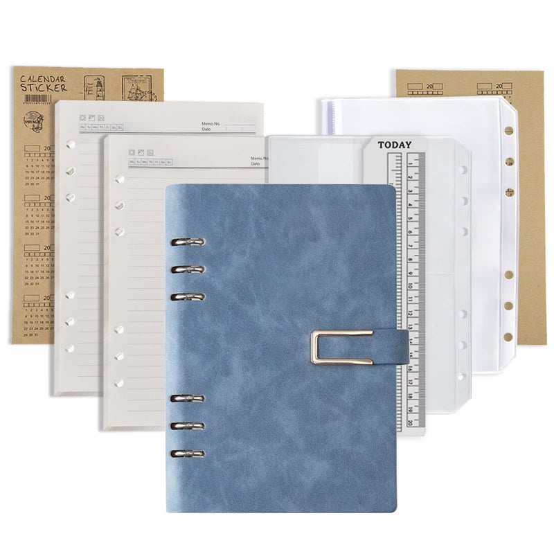 DY.2ten Refillable Notebook Set with PU Binder Cover - 6 Hole & Loose Leaf - 87 Sheets (174 Pages) of Lined Paper + A5 Zipper Binder Pockets + 3-fold Pouch + Index Note Tabs - Image 1