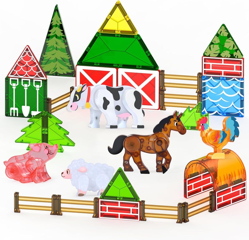 Oriate Magnetic Farm Animals Magnetic Tile Blocks, Pack of 30 Magnets for Children, Movable Joints, Agriculture, Animals, Suitable for Magnetic Construction Magnetic Tiles, Educational Building - Image 1
