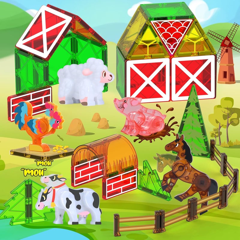 Oriate Magnetic Farm Animals Magnetic Tile Blocks, Pack of 30 Magnets for Children, Movable Joints, Agriculture, Animals, Suitable for Magnetic Construction Magnetic Tiles, Educational Building - Image 2