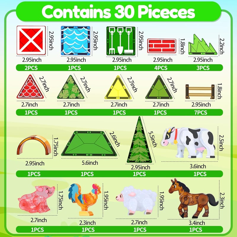 Oriate Magnetic Farm Animals Magnetic Tile Blocks, Pack of 30 Magnets for Children, Movable Joints, Agriculture, Animals, Suitable for Magnetic Construction Magnetic Tiles, Educational Building - Image 5