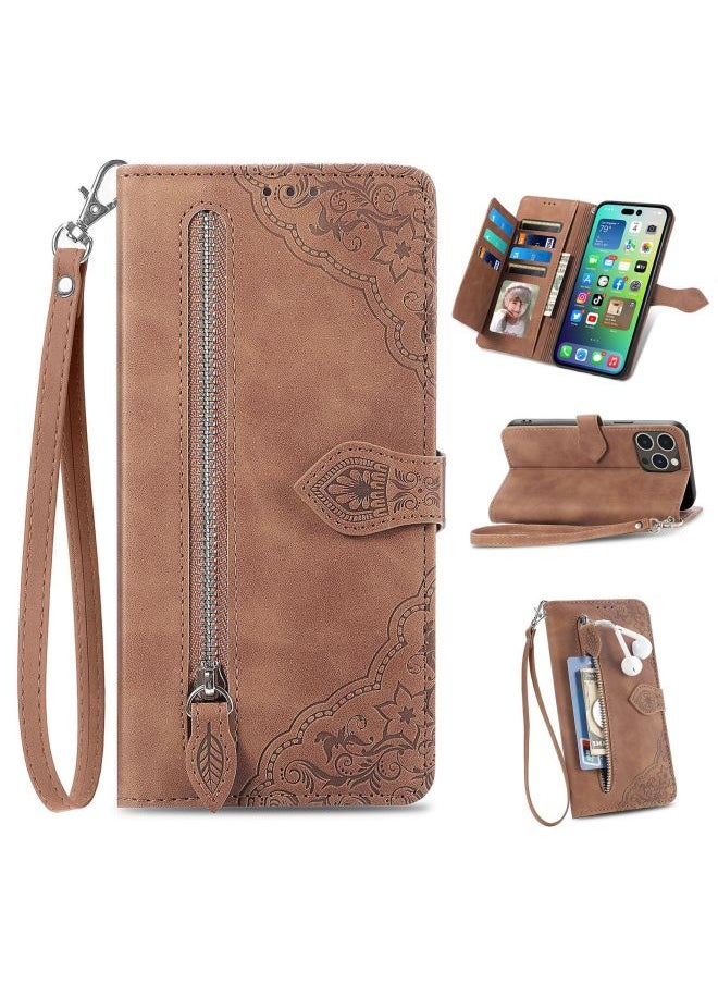Generic Zipper Wallet Flip Cover Case For Iphone 15pro 14 Protective Shell S24 Phone Case Digital Computer/mobile Phone Accessories-Color:Brown-Applicable Model:For Iphone XR  - Image 1