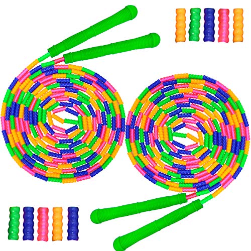 Coolrunner 16 FT Long Jump Rope(2 PACK), Double Dutch Jump Ropes, Soft Beaded Skipping Rope for Kids Adults, Plastic Segmented Long Enough for 4-5 Jumpers(Rainbow) (Green) - Image 1