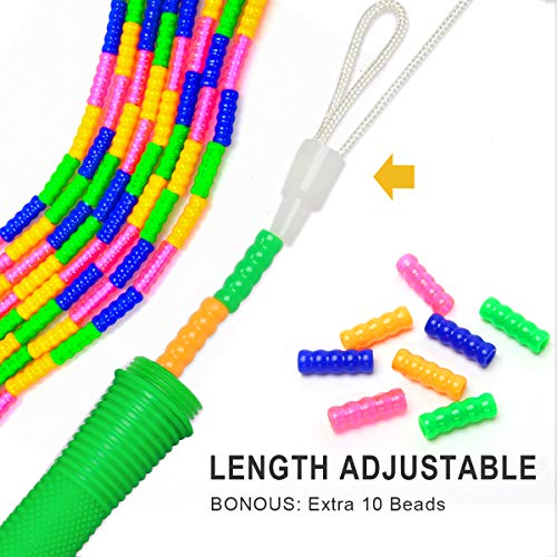 Coolrunner 16 FT Long Jump Rope(2 PACK), Double Dutch Jump Ropes, Soft Beaded Skipping Rope for Kids Adults, Plastic Segmented Long Enough for 4-5 Jumpers(Rainbow) (Green) - Image 4