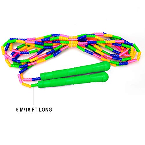 Coolrunner 16 FT Long Jump Rope(2 PACK), Double Dutch Jump Ropes, Soft Beaded Skipping Rope for Kids Adults, Plastic Segmented Long Enough for 4-5 Jumpers(Rainbow) (Green) - Image 2