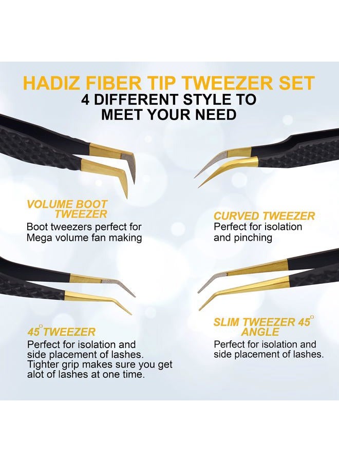 HADIZ مجموعة من 4 ملاقط رموش ماسية من الفولاذ المقاوم للصدأ الياباني (أسود) - Image 3