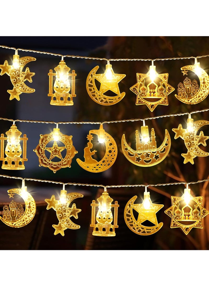 Jorunb - Ramadan Lights 10 ft 20 LED Moon Star String Lights Battery Operated Muslim Islamic Castle Lamp Twinkle Lights Fairy Lights Ramadan Kareem Eid Mubarak Decorations for Home Eid Party Supplies - Image 1