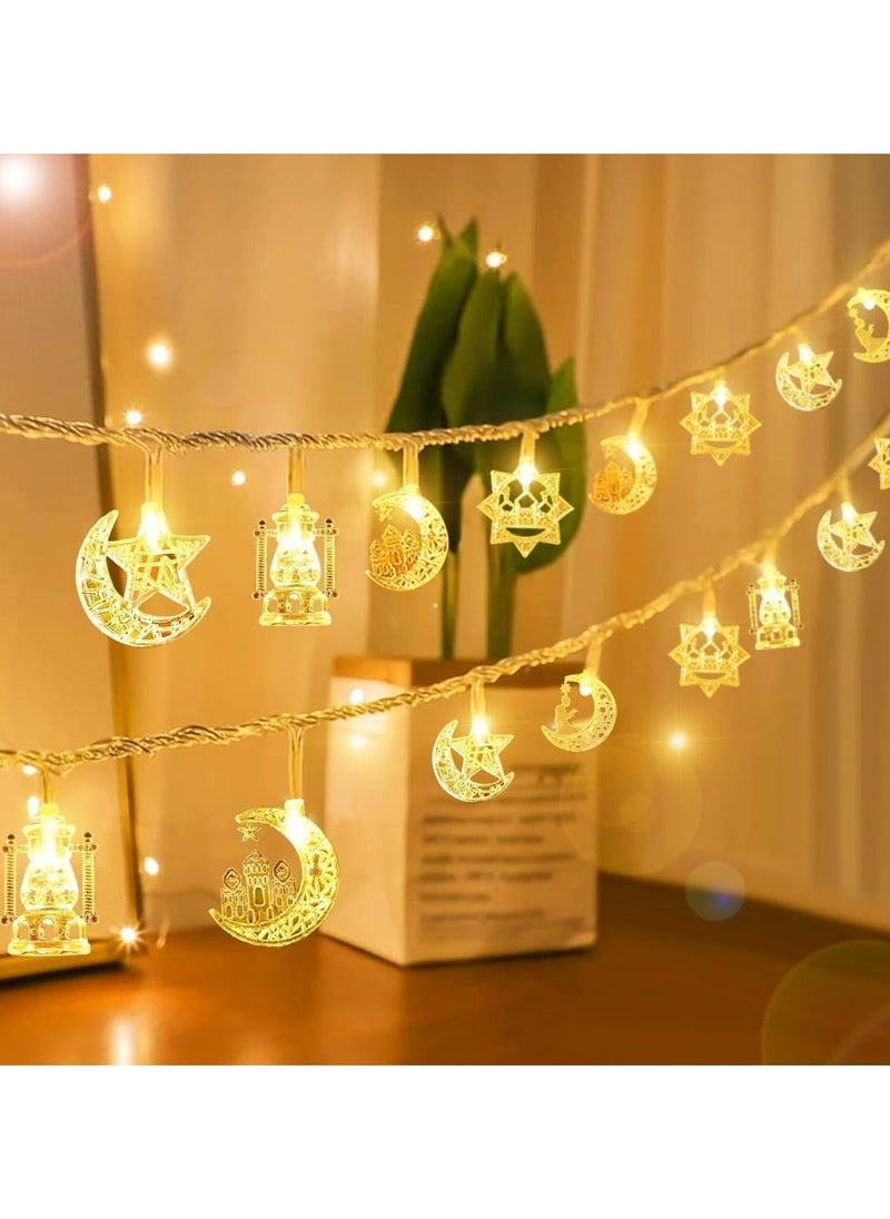 Jorunb - Ramadan Lights 10 ft 20 LED Moon Star String Lights Battery Operated Muslim Islamic Castle Lamp Twinkle Lights Fairy Lights Ramadan Kareem Eid Mubarak Decorations for Home Eid Party Supplies - Image 1