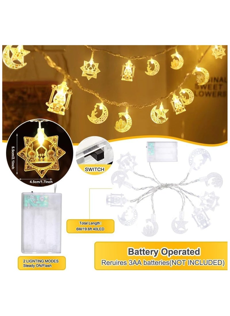 Jorunb - Ramadan Lights 10 ft 20 LED Moon Star String Lights Battery Operated Muslim Islamic Castle Lamp Twinkle Lights Fairy Lights Ramadan Kareem Eid Mubarak Decorations for Home Eid Party Supplies - Image 1