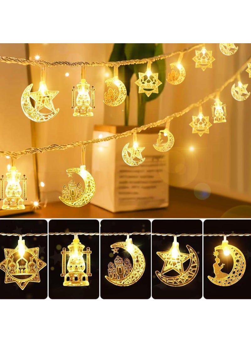Jorunb - Ramadan Lights 10 ft 20 LED Moon Star String Lights Battery Operated Muslim Islamic Castle Lamp Twinkle Lights Fairy Lights Ramadan Kareem Eid Mubarak Decorations for Home Eid Party Supplies - Image 1