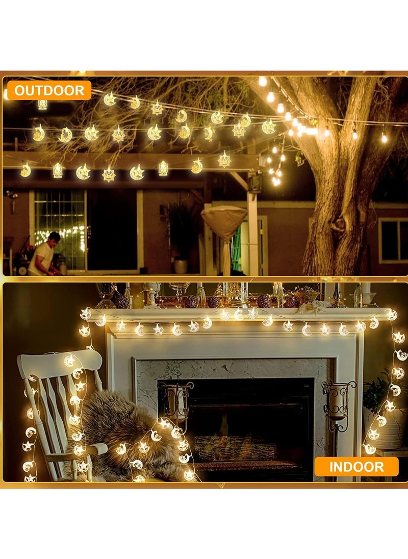 Jorunb - Ramadan Lights 10 ft 20 LED Moon Star String Lights Battery Operated Muslim Islamic Castle Lamp Twinkle Lights Fairy Lights Ramadan Kareem Eid Mubarak Decorations for Home Eid Party Supplies - Image 1