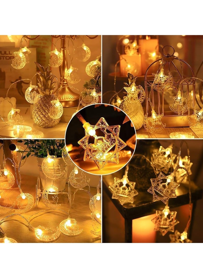Jorunb - Ramadan Lights 10 ft 20 LED Moon Star String Lights Battery Operated Muslim Islamic Castle Lamp Twinkle Lights Fairy Lights Ramadan Kareem Eid Mubarak Decorations for Home Eid Party Supplies - Image 1