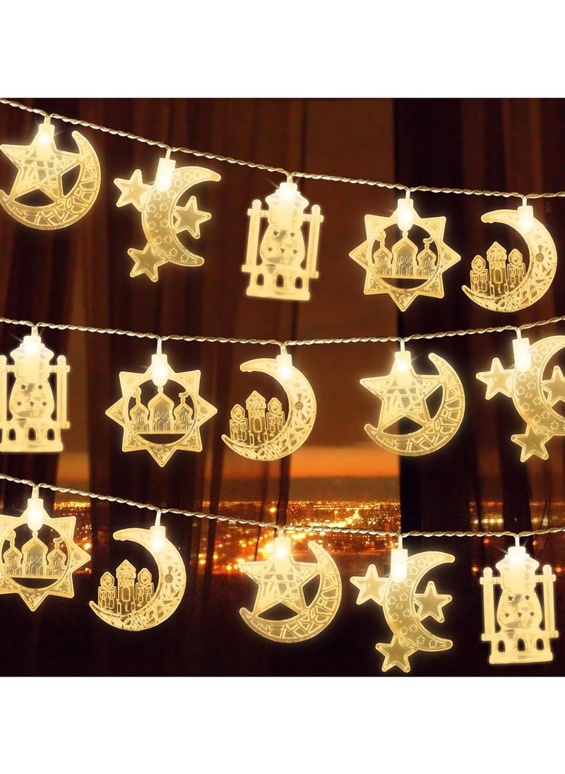 Jorunb - Ramadan Lights 10 ft 20 LED Moon Star String Lights Battery Operated Muslim Islamic Castle Lamp Twinkle Lights Fairy Lights Ramadan Kareem Eid Mubarak Decorations for Home Eid Party Supplies - Image 1