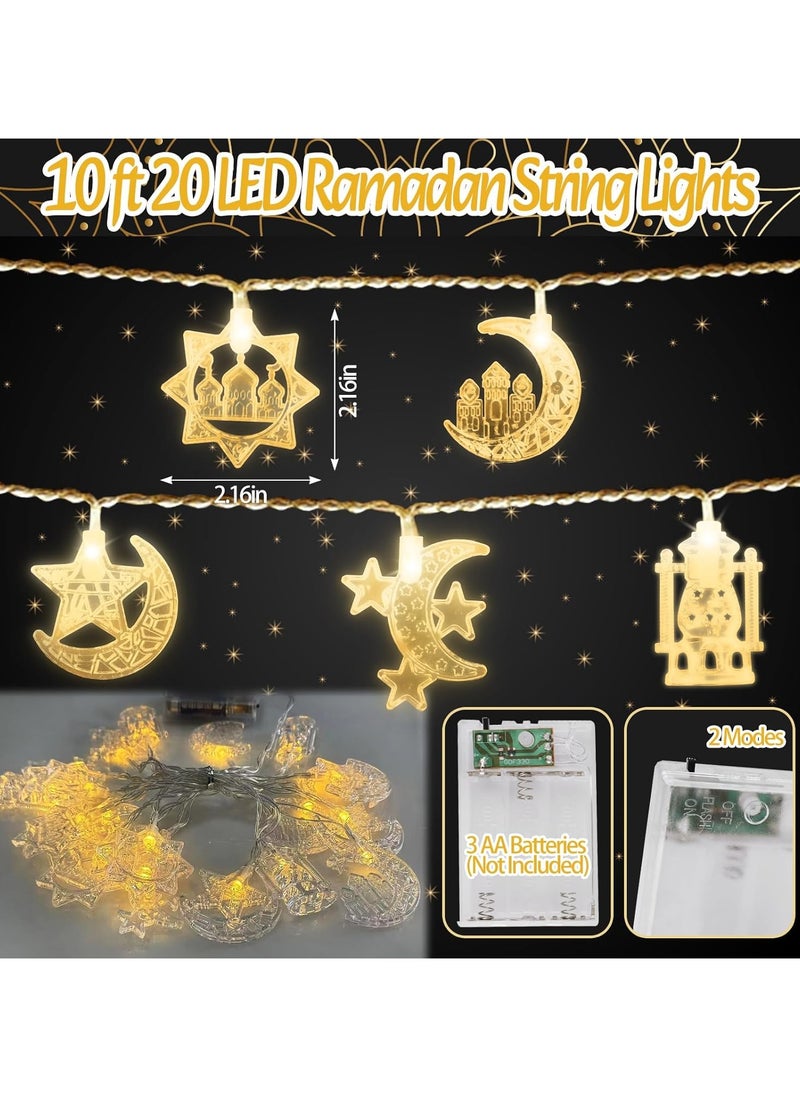 Jorunb - Ramadan Lights 10 ft 20 LED Moon Star String Lights Battery Operated Muslim Islamic Castle Lamp Twinkle Lights Fairy Lights Ramadan Kareem Eid Mubarak Decorations for Home Eid Party Supplies - Image 1