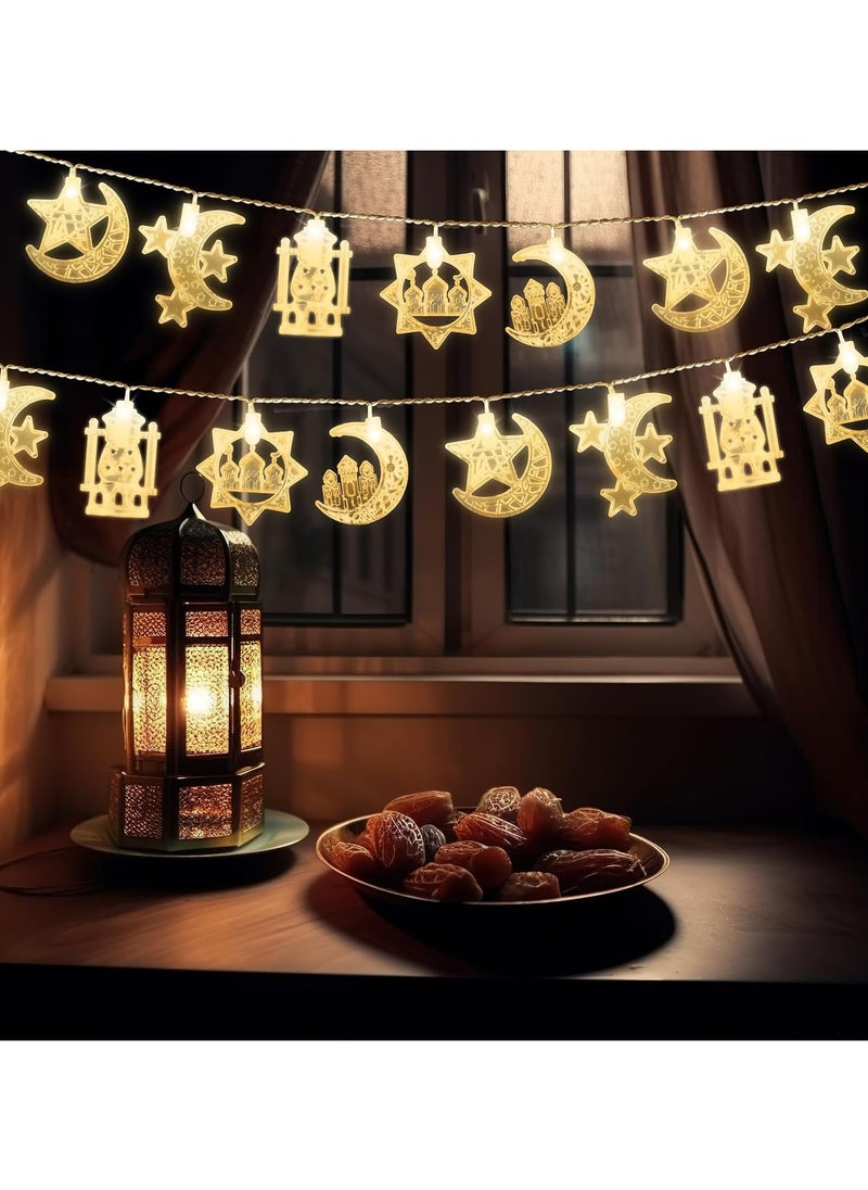 Jorunb - Ramadan Lights 10 ft 20 LED Moon Star String Lights Battery Operated Muslim Islamic Castle Lamp Twinkle Lights Fairy Lights Ramadan Kareem Eid Mubarak Decorations for Home Eid Party Supplies - Image 1