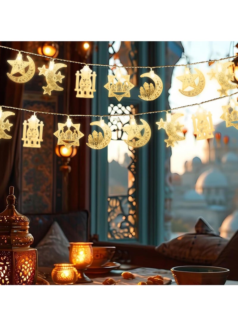 Jorunb - Ramadan Lights 10 ft 20 LED Moon Star String Lights Battery Operated Muslim Islamic Castle Lamp Twinkle Lights Fairy Lights Ramadan Kareem Eid Mubarak Decorations for Home Eid Party Supplies - Image 1