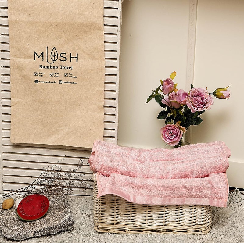 Mush Bamboo Hand Towel Set of 2 100 Bamboo Ultra Soft Absorbent Quick Dry Towel for Daily use Gym Pool Travel Sports and Yoga 75 X 35 cms 600 GSM Pink - Image 3