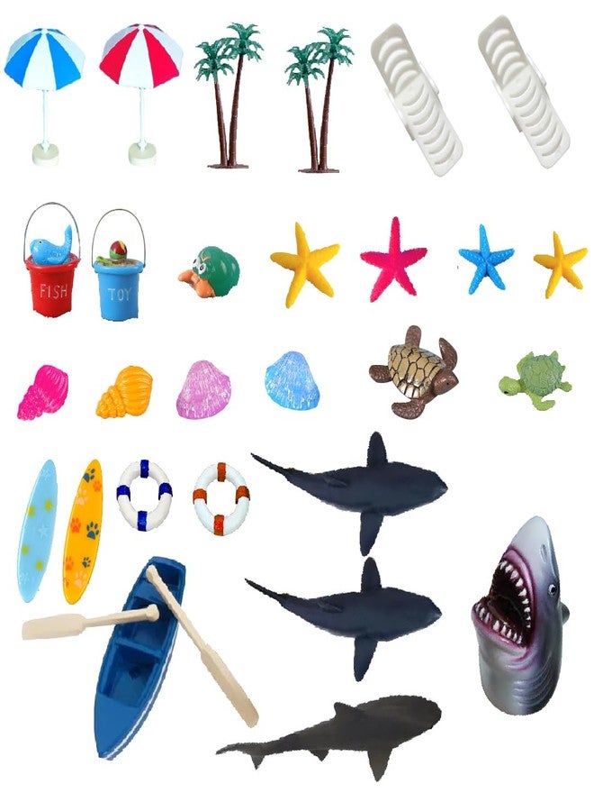 ChoJoy 30PCS Shark Cake Toppers - Beach Shark Set - 4 Sharks, Boat Paddle, Life Buoy - Shark Themed Birthday Party - Image 3