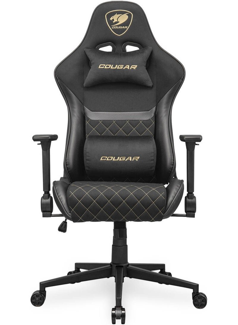 Cougar كرسي الألعاب Cougar Armor One V2 F، سطح قماش منسوج، مساند ذراع قابلة للطي 4D، انحناء 155°، تعديل ارتفاع برميل، دعم وزن يصل إلى 120 كجم، أسود / ذهبي | 3MA2FGLB.0001 - Image 1