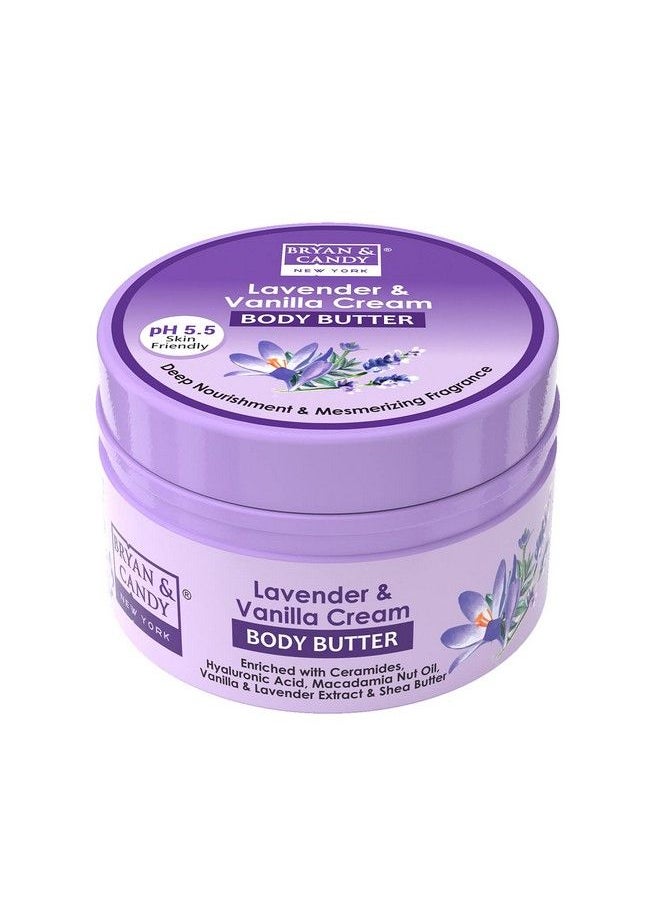 BRYAN & CANDY - Lavender & Vanilla Body Butter Ph 5.5 For 72Hrs Moisturization. Enriched With Ceramides Hyaluronic Acid Lavender Extracts & Shea Butter;Nonsticky Moisturizer For Women & Men (200Gm) - Image 1