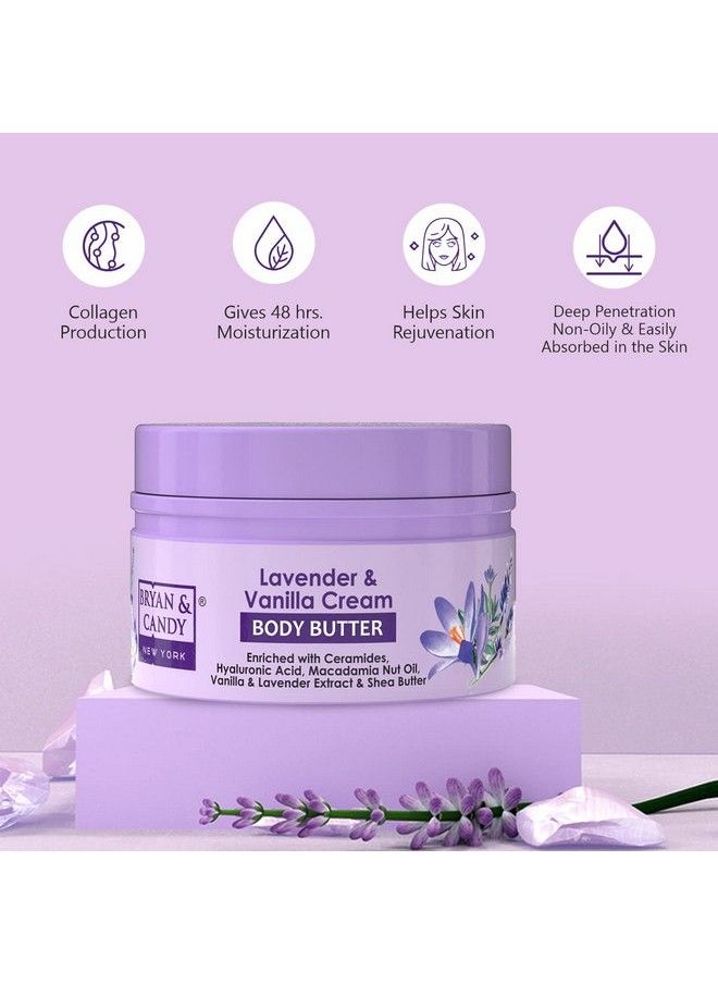 BRYAN & CANDY - Lavender & Vanilla Body Butter Ph 5.5 For 72Hrs Moisturization. Enriched With Ceramides Hyaluronic Acid Lavender Extracts & Shea Butter;Nonsticky Moisturizer For Women & Men (200Gm) - Image 1